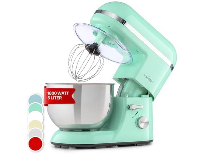 Klarstein Küchenmaschine, Knetmaschine mit 5L Schüssel, 2000W Profi Küchenmaschine mit Knethaken und Schneebesen, Universal 6 Stufen, Teigmaschine zum Rühren, Kneten und Aufschlagen