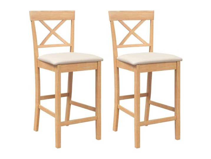 POUFGDR Barhocker, Massivholz, Hevea, mit Kissen, 2 Stück, Natur Robustes Gummibaumholz, bequeme Kissen, ergonomische Rückenlehnen, für Esszimmer und Wohnzimmer, natürlicher Farbton