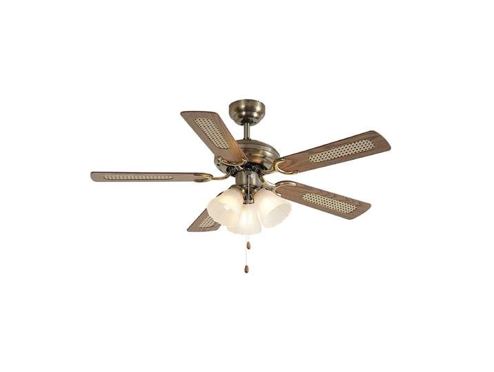 Ventilateur de plafond Laiton avec impression bois et rotin 105