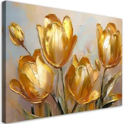WANDBILD goldene tulpen bemalte blumen
