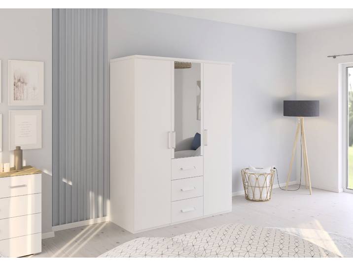 Armoire avec passe-partout 151cm Blanc/Blanc alpin Avec portes miroir