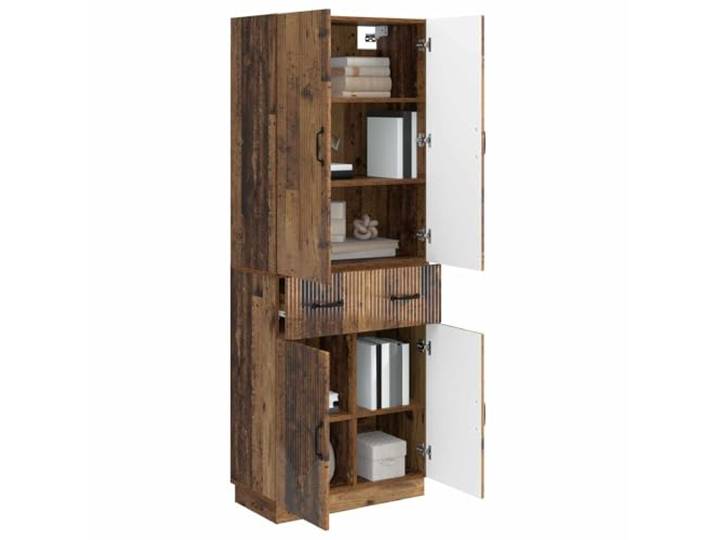 KTHLBRH 2-teiliges Schrank-Set aus antikem Holz Technisches Holz, 4 Einlegeböden, 4 Türen, 1 Schublade, Schrank und Schrank