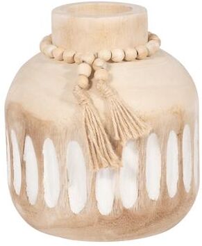"Sagebrook Home Wood, 8"" Round Ridged Vase With Tassels, Round, 8""H, Ridged"