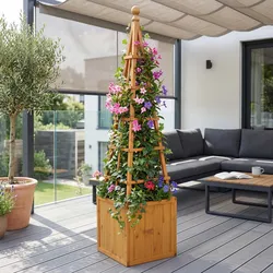 Rankgitter MCW-Q18, Pflanzkasten Pflanzkübel Blumenkasten Rankhilfe Holz MVG-zertifiziert 168x40x40cm ~ natur