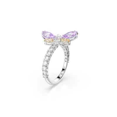 Fingerring SWAROVSKI "Schmuck Geschenk Capsule Ring" Gr. 55, lila (metallfarben, kristallweiß, gelb, lila, weiß), Fingerringe, Damen, 55, Metall Perlen, Metall, Perlen, Fingerring, mit Swarovski Kristall, Zirkonia (synth.) - mit Swarovski Perle