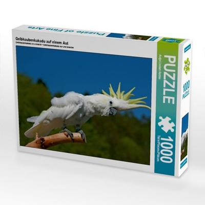 CALVENDO Puzzle Gelbhaubenkakadu auf einem Ast | 1000 Teile Lege-Größe 64 × 48 cm Foto-Puzzle für glückliche Stunden