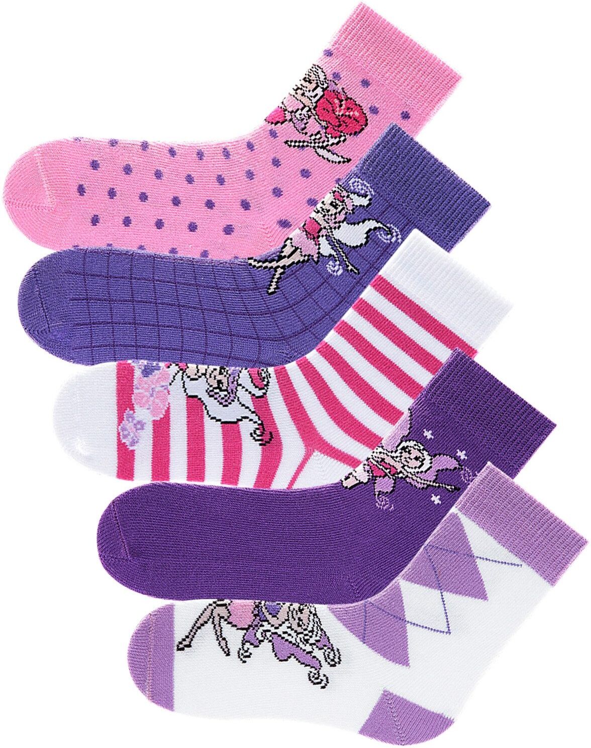 Socken H.I.S "Bunte Kindersocken, unterschiedlich gemustert", Damen, Gr. 39-42, lila (lila, pink), Baumwollmischung, gemustert, Socken Socken, in 5 farbenfrohen Feen-Designs lila, pink 39-42