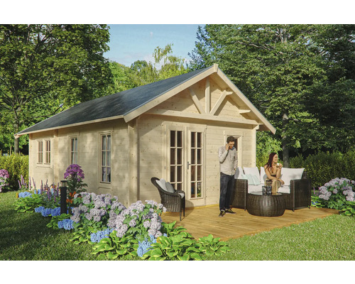 Blockbohlenhaus SKAN HOLZ Toronto 4 Dachschalung, dämmbar, mit Fußboden 500 x 740 cm natur