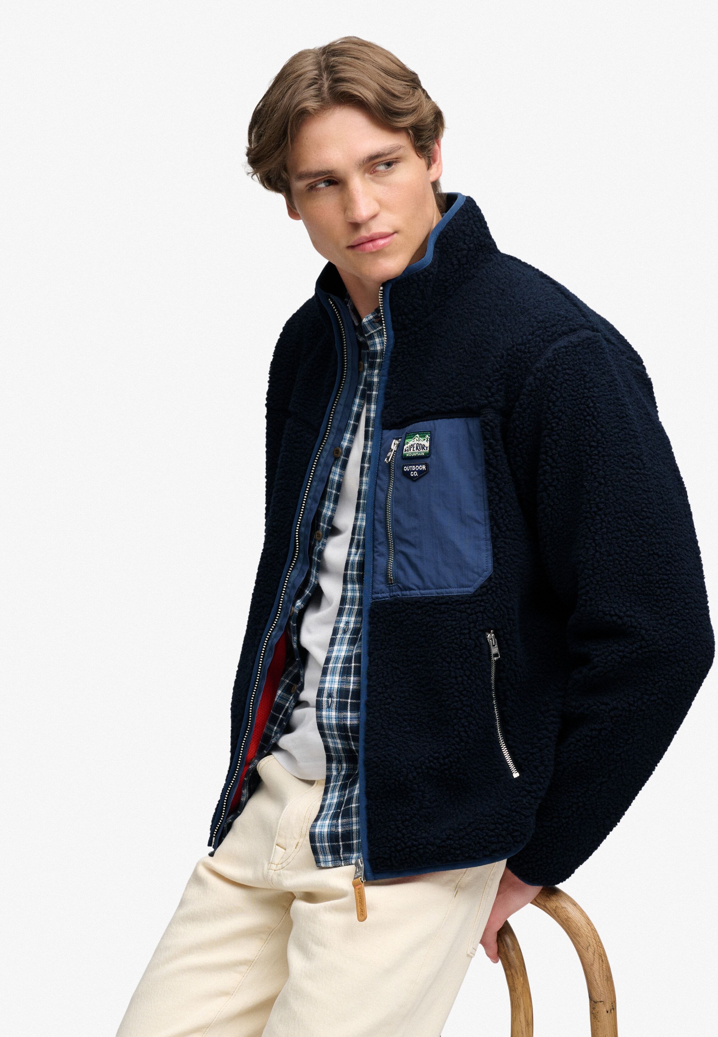 Sweatjacke SUPERDRY "VINTAGE RETRO FULL ZIP FLEECE", Herren, Gr. XL, eclipse navy, navy, Fleece, Obermaterial: 100% Polyester, unifarben mit Farbeinsatz, relaxed fit normal, ohne Ausschnitt, Rippbündchen, Sweatjacken Sweatjacke, Kunstfaser, relaxed fit ec