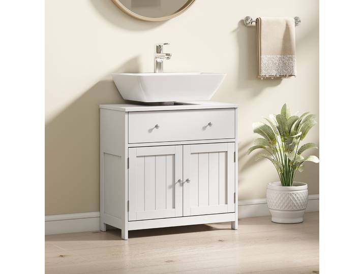HOMCOM Meuble Sous-Lavabo Blanc Tiroir Armoire Gain de Place