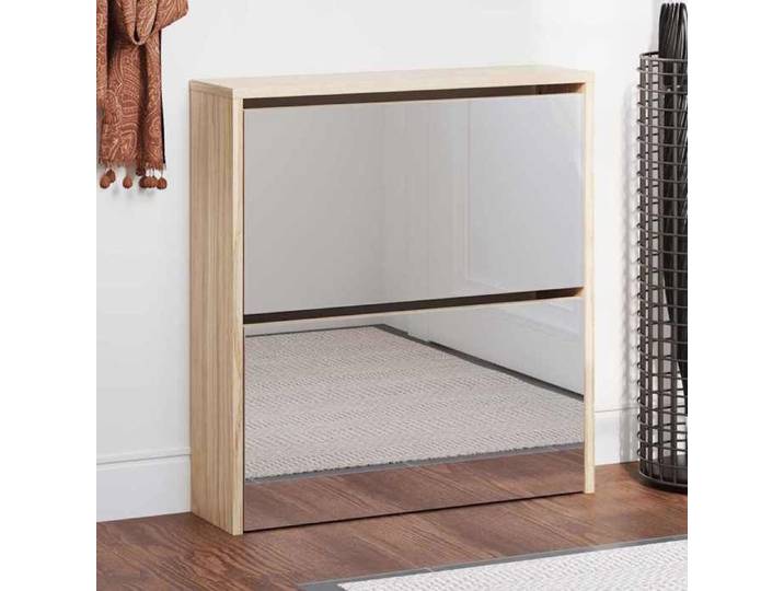 Moderne Meuble à chaussures 2 étages - avec miroir - 63x17x67 cm - Chêne - Meuble d Entrée Couloir @FR 4256