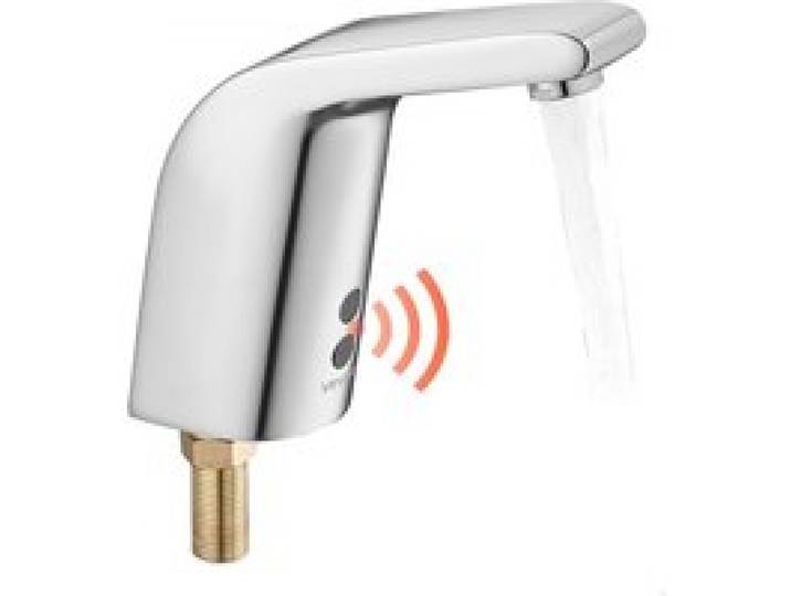 VEVOR berührungsloser Waschtischhahn (verchromtes Silber) Badezimmer, automatische Waschtischarmatur, Toilettenhahn für kaltes Wasser mit Einzelloch, batteriebetriebener Wasserhahn Sensorhahn