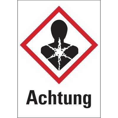 Aufkleber Gefahrstoffetiketten - Gesundheitsgefahr (GHS08) & Signalwort "Achtung" - 105 x 148 mm Folie selbstklebend