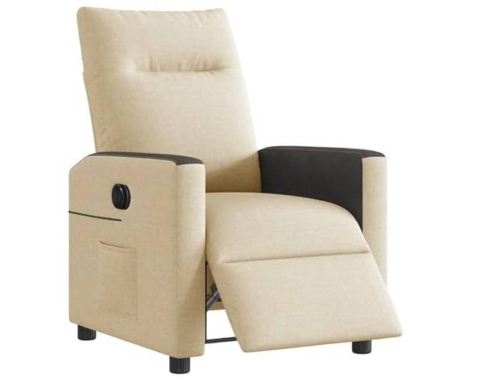 Elektrische Liegefunktion bis 135 Grad Wohnzimmer Fernsehsessel Creme Elektrischer Relaxsessel Creme Stoff mit Motor, Fernsehsessel bis 135 Grad neigbar, Seitenasche, TV Sessel Wohnzimmer