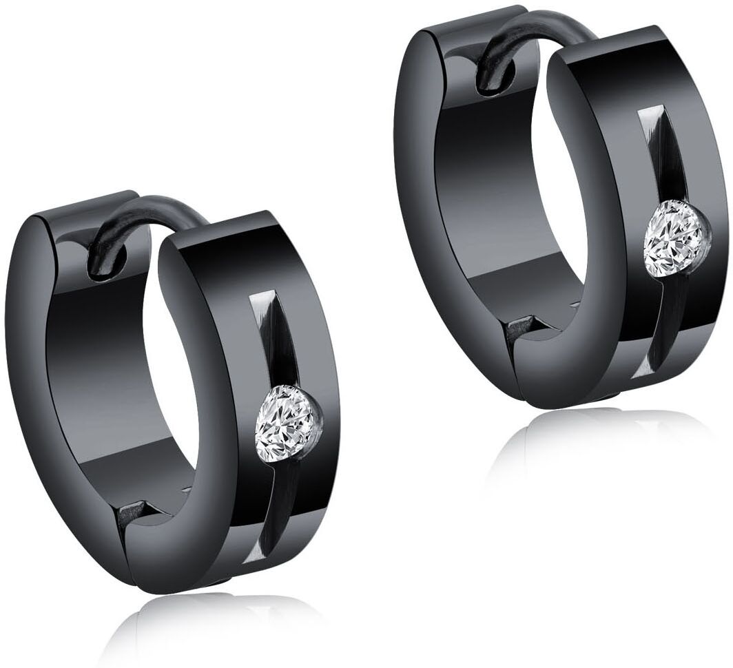 Paar Creolen FIRETTI "Schmuck Geschenk Glamour, klassisch", schwarz-weiss (schwarz, weiß, kristallweiß), Ohrringe, Damen, 13,5mm, Edelstahl, Paar Creolen, mit Zirkonia (synth.) schwarz, weiß, kristallweiß 13,5mm, Edelstahl