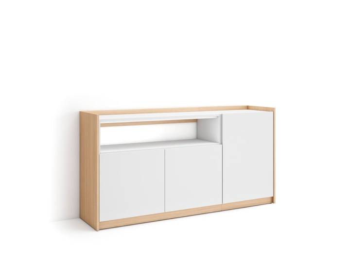 Buffet effet bois blanc et chêne 157x37x80cm