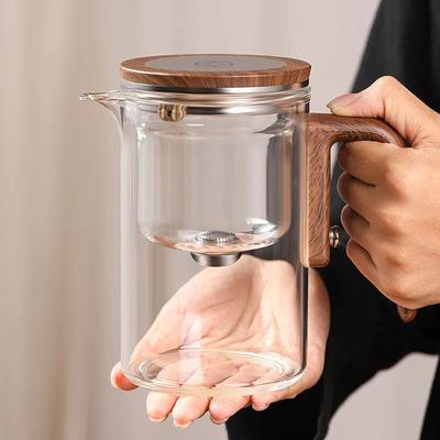 Inspired Finds Magnetic Tea Separation Glass Teapot With One Click Water Control And Wooden Handle teapot Smoke 7.87x3.35x6.30in