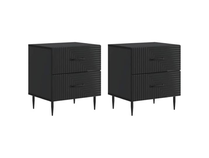KDVXBCQJH 2er Set Nachttisch Schwarz 43x34,5x47,5 cm Holzwerkstoff Praktische Beistelltische fürs Schlafzimmer mit Schubladen, stabilen Metallbeinen und schlanken Stangengriffen.