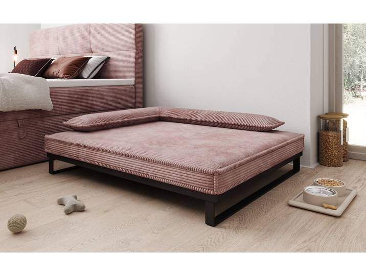 Hundebett Milo – 100x120 cm mit Cordbezug & Metallrahmen - 100x120 cm - Rosé - Cord - Luxusbetten24