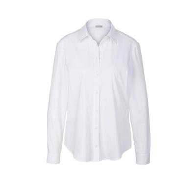 Langarmbluse GOLDNER "Basicbluse mit Hemdkragen", Damen, Gr. 38, weiß, Obermaterial: 65% Baumwolle CO. 31% Polyamid PA. 4% Elasthan EL., eng Manschette, Blusen, Seitenschlitze für mehr Bewegungsfreiheit
