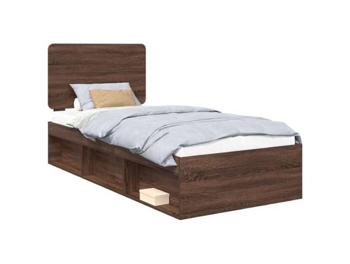 HMDNGOUT Bettrahmen 100x200 Kiefernholz Braun Eichen-Optik Massives Kiefernholz Kopfteil Lattenrost