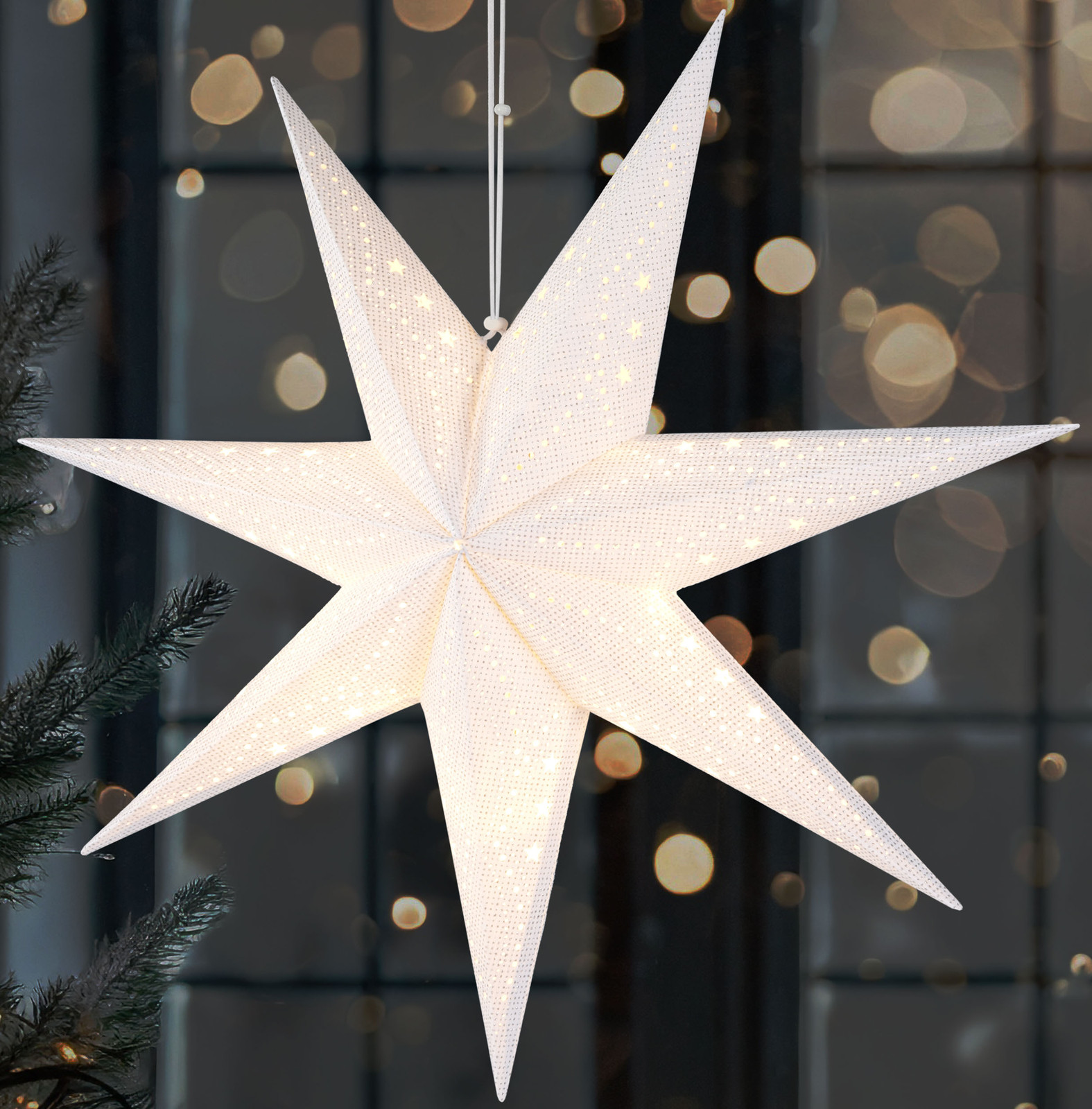 Brubaker 3D Kerstster met LED en Timer - Witte Hangende Adventsster - 60 cm