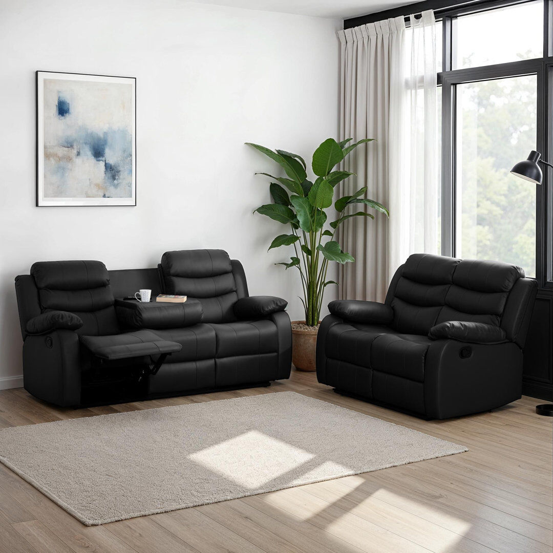 17 Stories Mokhtar 2 Piece Reclining Sofa Set Black 2