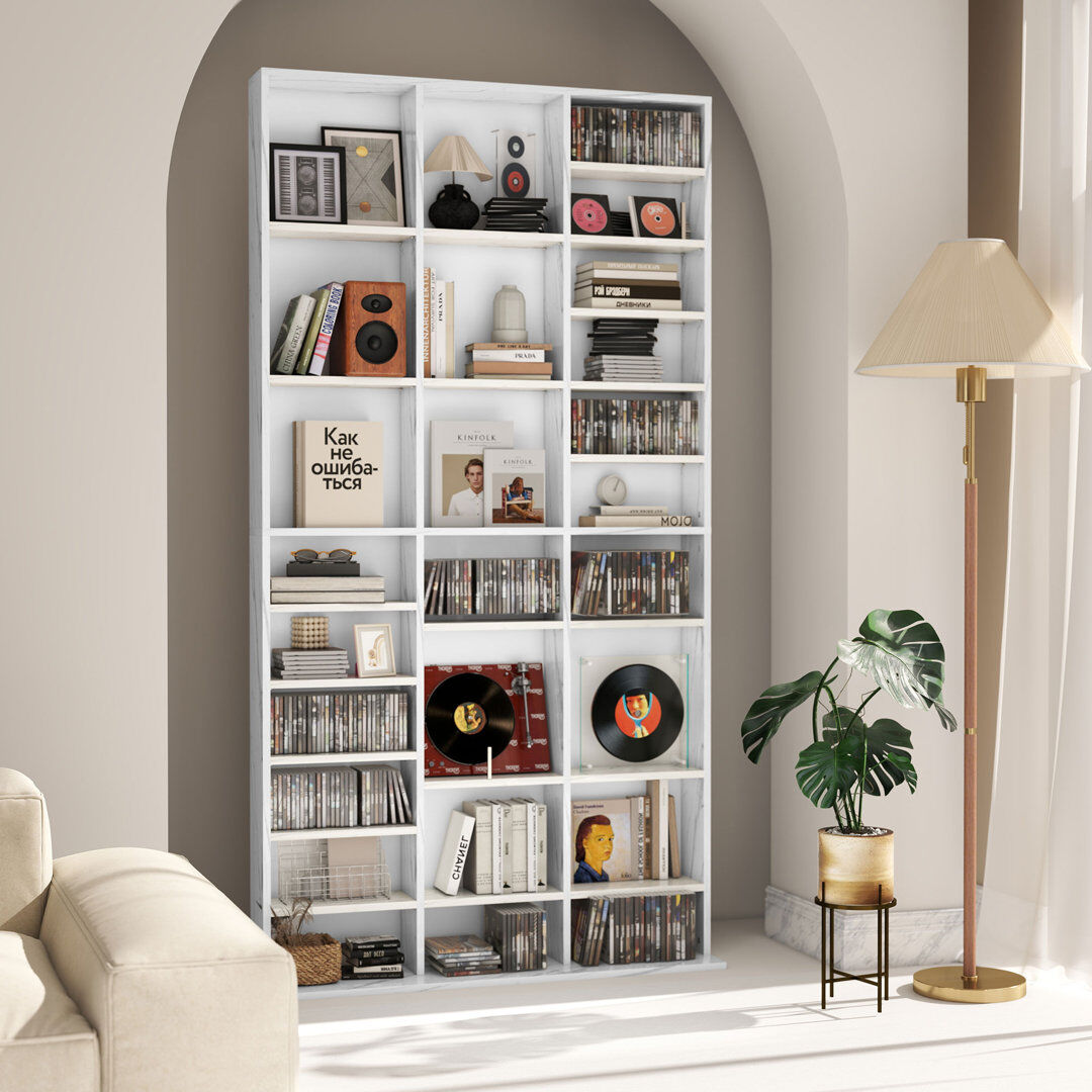 Brayden Studio 195 cm H Media Shelves Marble Effect 195cm H X 102cm W X 23.5cm D