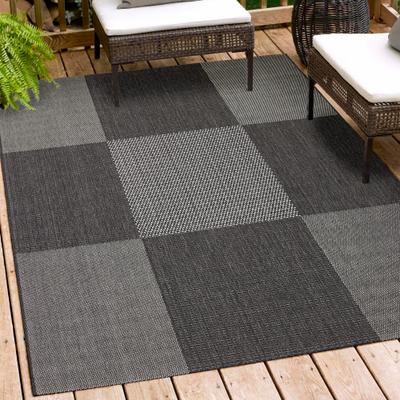 Teppich ANDIAMO "ARIZONA1" Gr. 4, grau (anthrazit), B:160cm H:5mm L:230cm, Kunstfaser, Teppiche, Teppich, Flachgewebe, kariertes Muster, In- und Outdoor geeignet, wetterfest