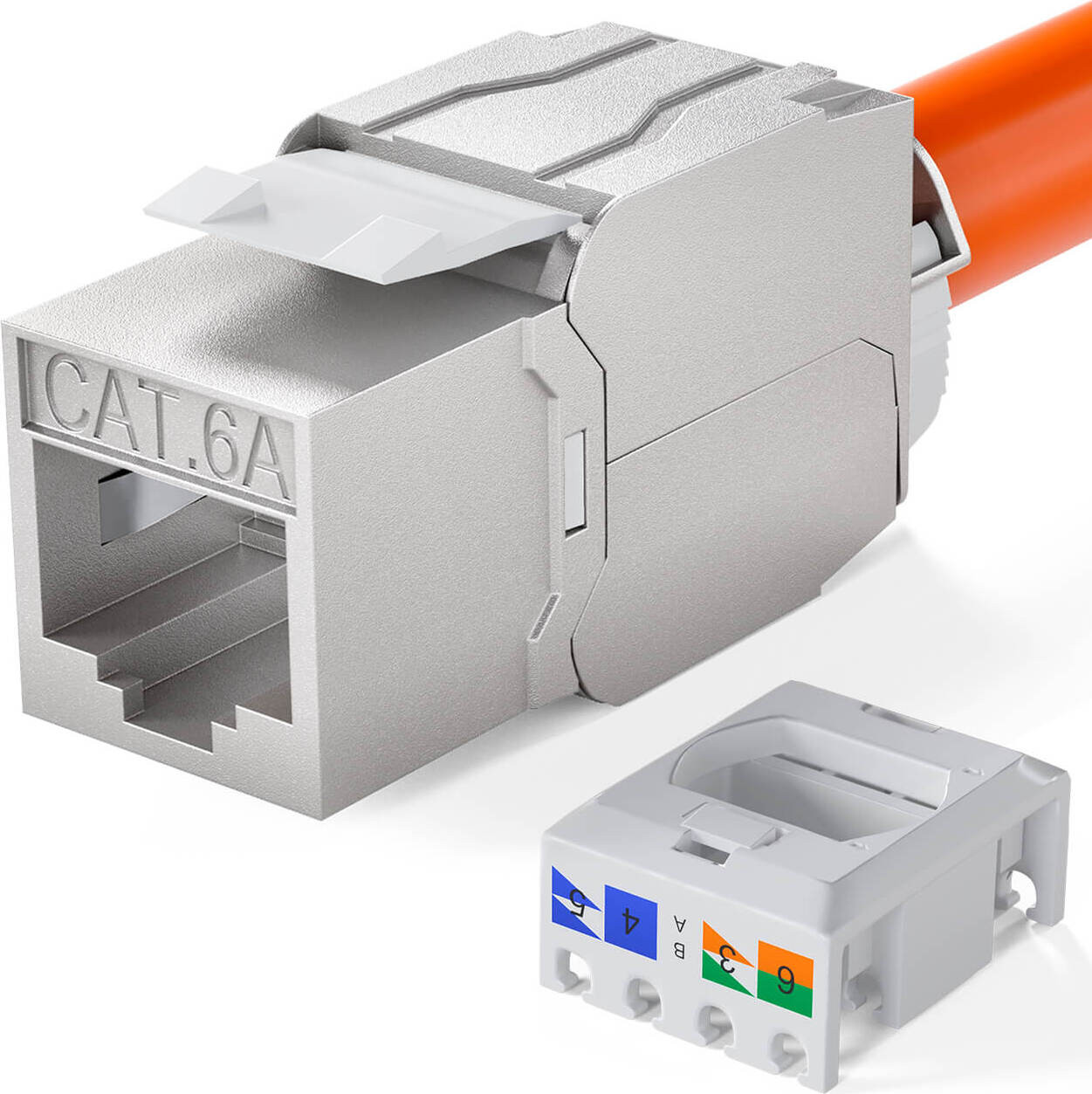 hb-digital Keystone-module RJ45 CAT 6a, 180 graden aansluiting, frontale LSA-aansluiting, gereedschapsvrij, zilverkleurig