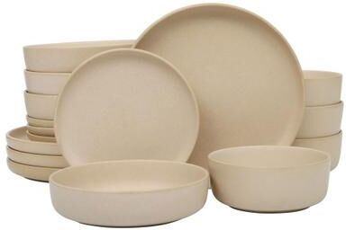 Gibson Soho Lounge Pasco 16 Piece Double Bowl Reactive Glaze Dishes Stoneware Ceramic Dinnerware Set