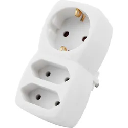 Steckdosenadapter, 1x Schutzkontakt 2x Euro, weiß