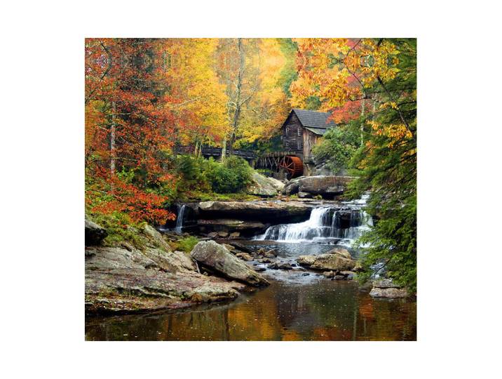 Rideau Imprimé Décors D' Automne Cabane En Bois Roue À Aube Et Végétation 280x245 Cm\, 2 Pièces