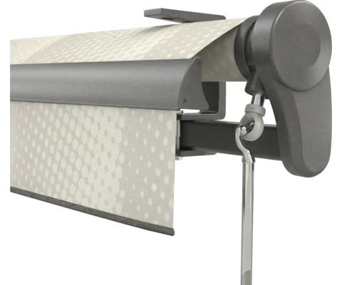 Soluna Gelenkarmmarkise Trend 6x4 Stoff Dessin J202 Gestell DB703 dunkelgrau Antrieb Rechts inkl. Motor mit Nothandkurbe