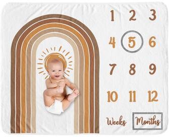 Sweet Jojo Designs Rainbow Vintage Boho Sun Baby Monthly Milestone Blanket Orange Brown White Bohemian Minimalist Gender Neutral