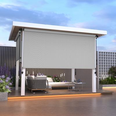 Royalcraft Outdoor Roller Shade 8' W x 8' H, Teslin Fabric 95% UV‑Block, Cordless Crank Handle with Windproof Bottom Fixing