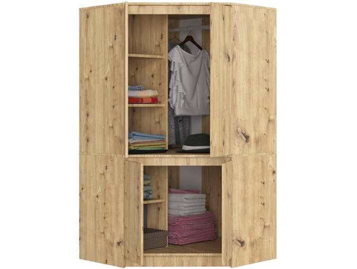 BDW - Eckschrank Schlafzimmer - Kleiderschrank Groß - Schrank 100 cm breit, 180 cm hoch - Eckkleiderschrank mit Kleiderstange und Einlegeböden - Kleiderschrank Artisan-Eiche
