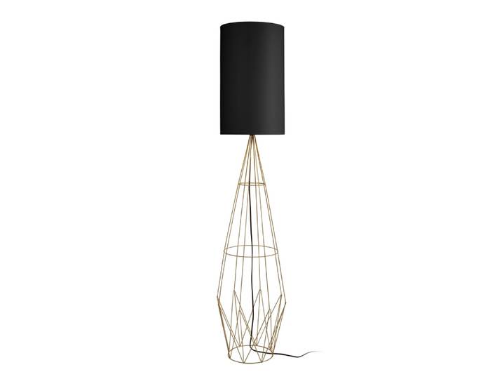 Lampadaire métal or abat-jour tissu noir