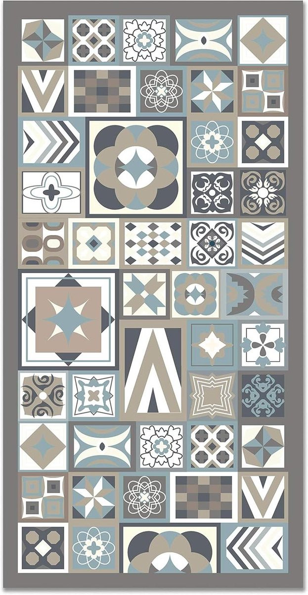 Modern Blauw Vinyl Tapijt - Rechthoekig PVC Vloerkleed voor Woonkamer, Keuken of Badkamer