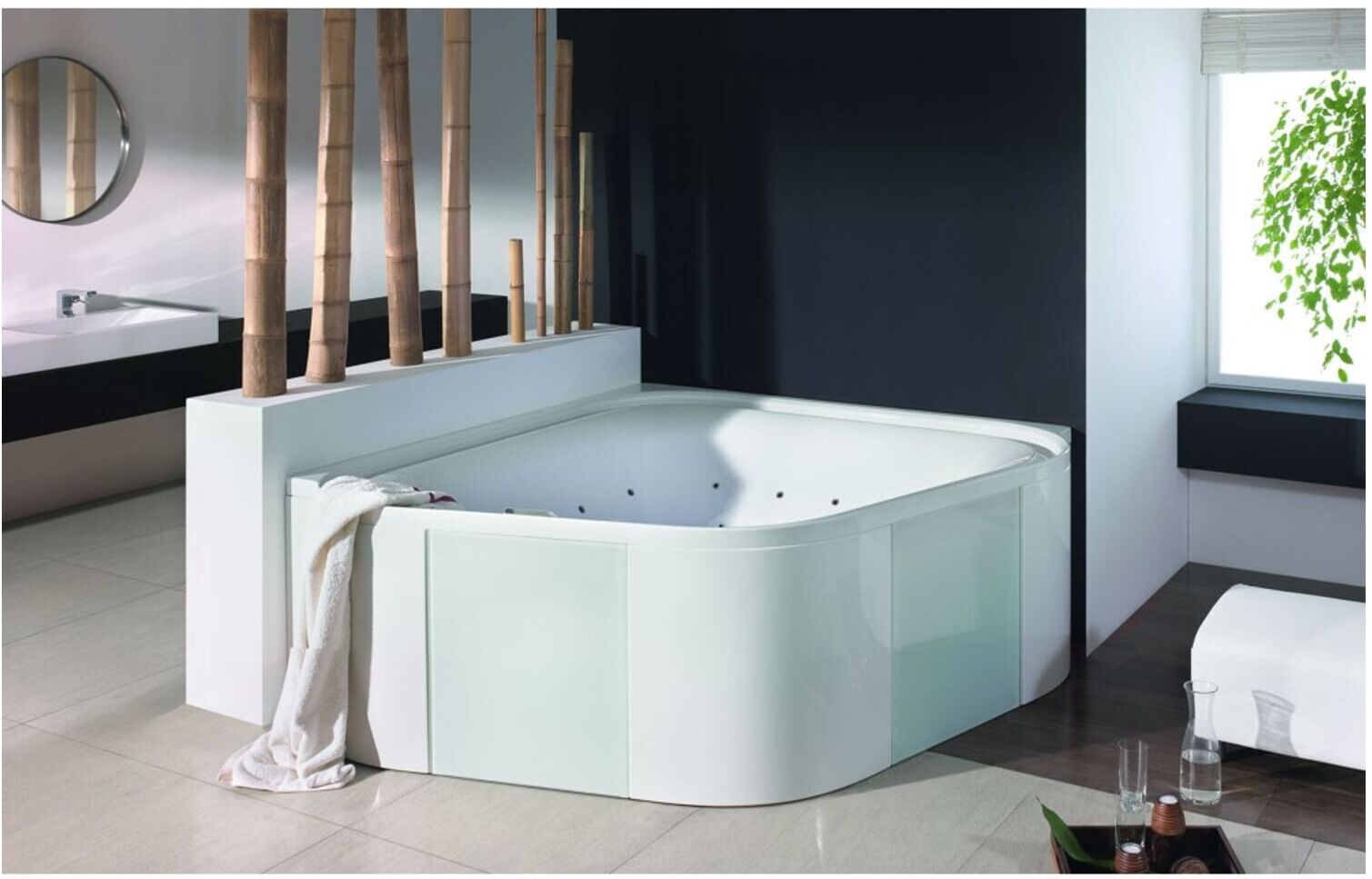Hoesch Eck-Freisteh-Badewanne Ergo+ 164 x 164 cm weiß verchromt (6443.010305552)