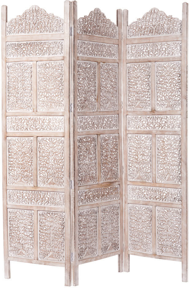 Maisons du Monde Paravent en bois de manguier blanchi et acier Blanc 152x153x2.5cm