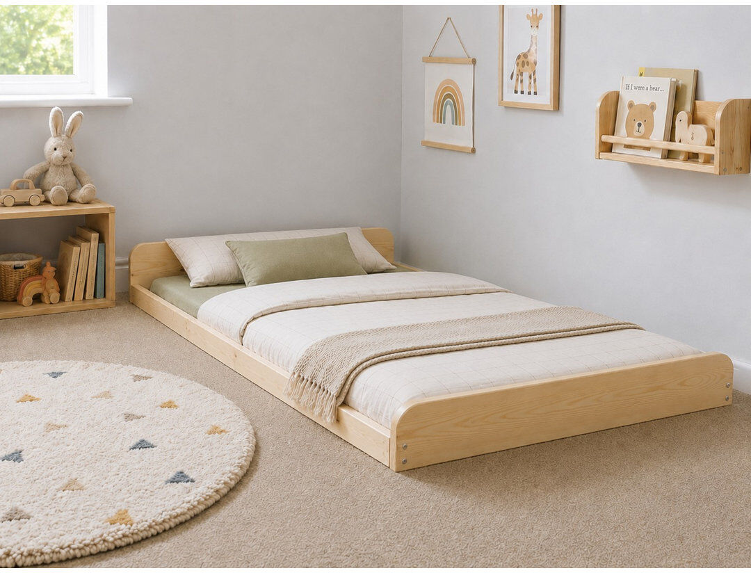Harriet Bee Leon Montessori Heavy Duty Solid Pine Bed Frame Beige Double (4'6)