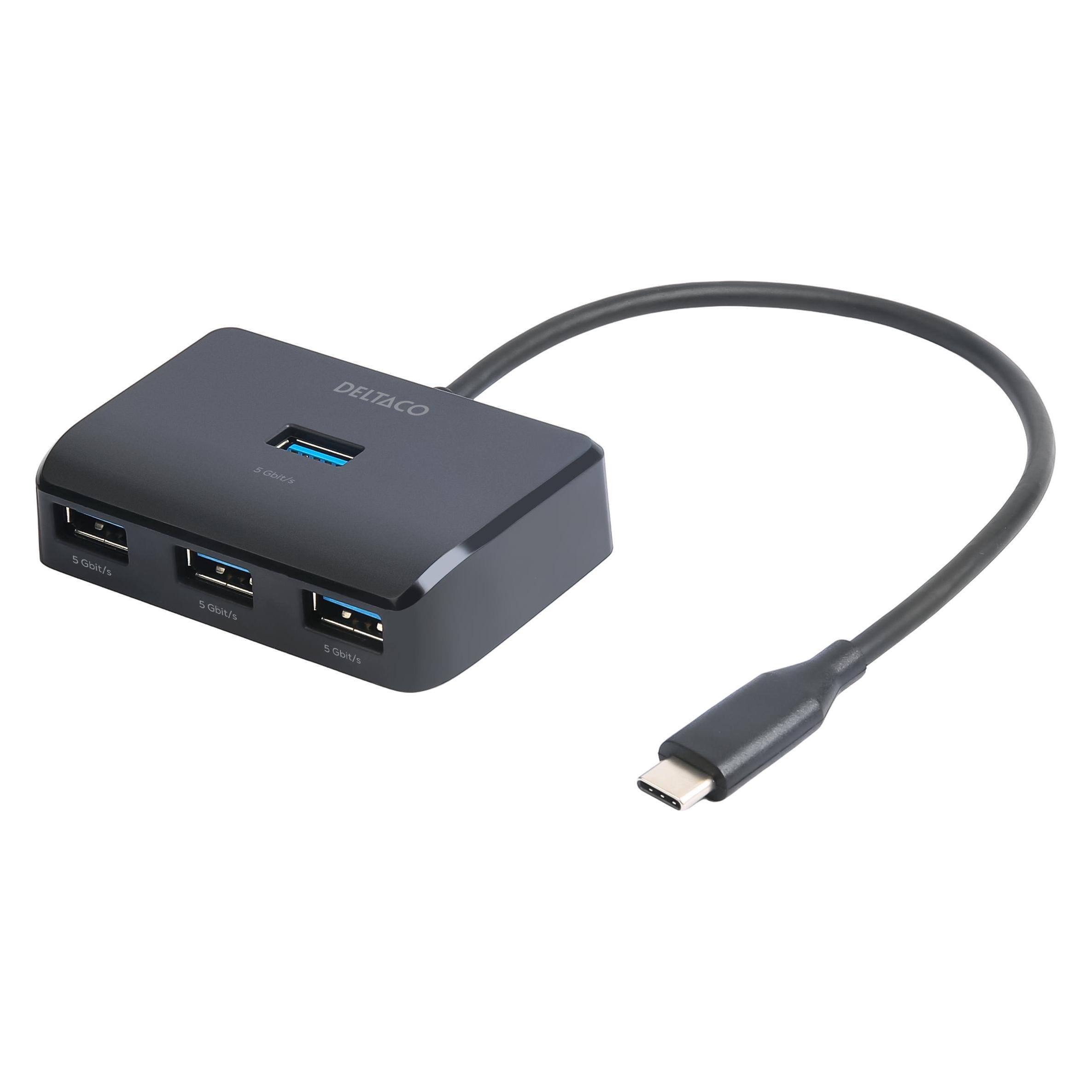 Deltaco USB-C šakotuvas,, 4x USB-A, juodas / USBC-HUB203 / 1902428 (USB-C, 4 Ports) (USBC-HUB203)