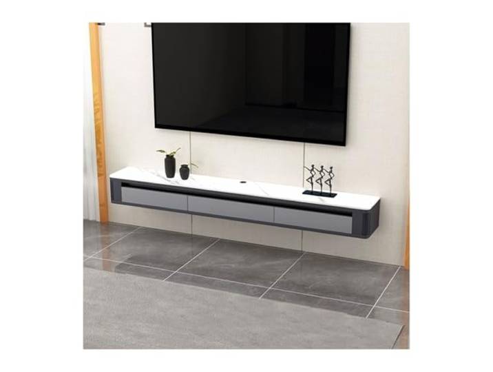 Hhmmei2024-23 Schwebender TV-Schrank an der Wand Moderne schwebende 63-Zoll-TV-Konsole zur Wandmontage mit 2 Schubladen und Regal Entertainment-Center(Grigio)