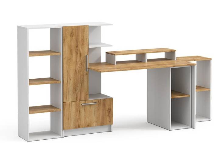 Bureau Vicco Tomy Blanc/Chêne de force doré 150x59cm Lot de 5\, Model 59856