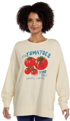 Masseys Lifestyle Crewneck Sweatshirt Casual in Ivory/Tomato, Size Medium, Cotton/Elastine