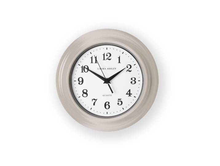 Laura Ashley Wanduhr Newgale 26cm, Hellgrau, Weiß, Glas, Metall, Kunststoff, Vintage, Rund, 26x1x26 cm, Dekoration, Uhren, Wanduhren