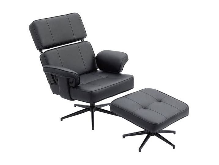 REDOM Relaxsessel Liegesessel mit Fußhocker verstellbar Kunstleder Sessel (höhenverstellbare Kopfstütze, stabile Metallbasis, 2-St., Relaxsessel mit Hocker), Schwarz Relaxsessel Wohnzimmer Homeoffice