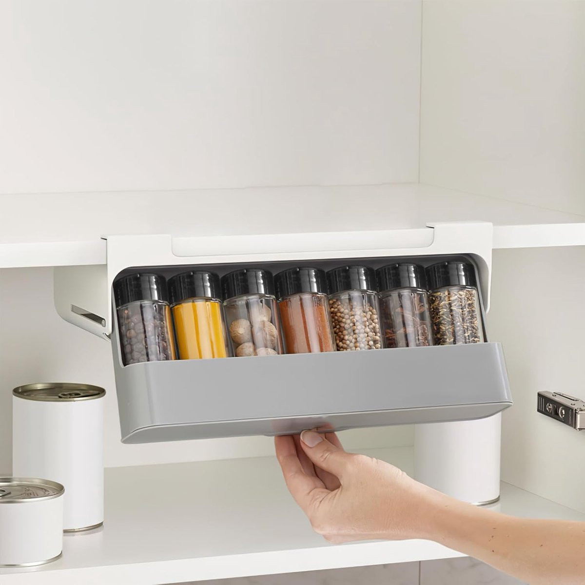 Praktisch Kruidenrek met 6 Potjes en Uittrekbare Lade - Keuken Organizer Zonder Boren