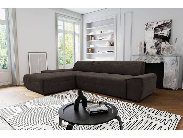 Ecksofa Paolos mit Longchair Braun Microfaser Savi 306 x 77 x 195cm Longchair davorstehend links Modern